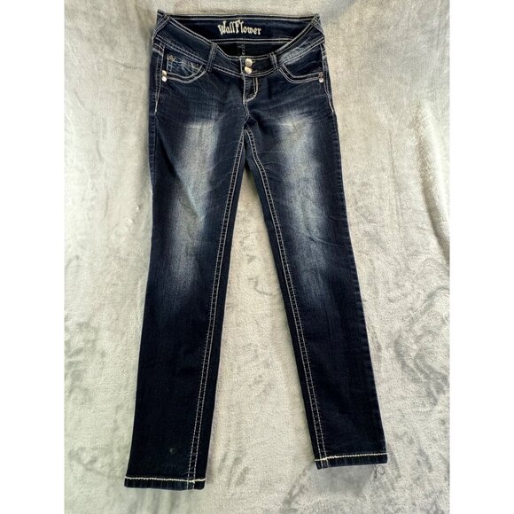 Wallflower womens pants size 11 blue denim distressed jeans pre owned - Picture 6 of 16